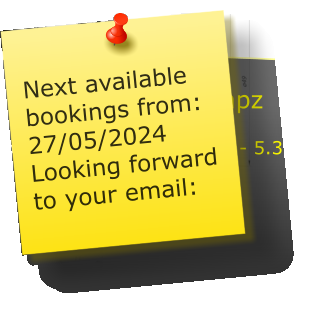 Next available bookings from: 27/05/2024 Looking forward to your email: